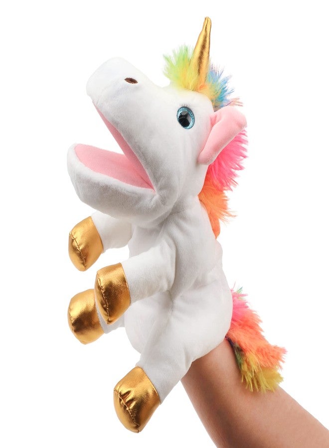 Hopearl Plush Unicorn Hand Puppet with Open Movable Mouth for Imaginative Play, Role Play, Interactive Toy for Storytelling Teaching Puppet Theater, Birthday Gifts for Kids Girls, White, 12'' - Image 1